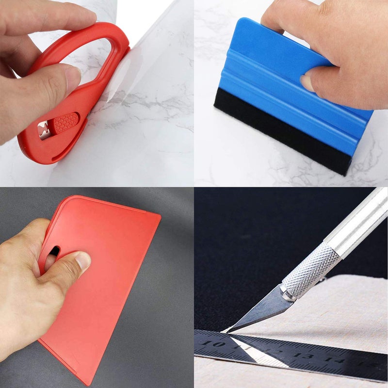 buysigo Wallpaper Smoothing Tool Kit Include Red Squeegee Medium-Hardness Squeegee  Blue Tape Measure Snitty Vinyl Cutter And Craft Knife With 5 Replacement Blades For Adhesive Contact Paper Application Win - Image 2