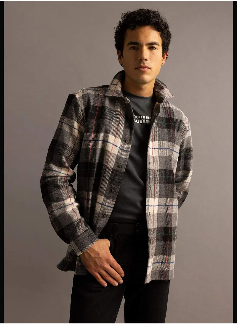 ديفاكتو Regular Fit Long Sleeve Check Print Shacket