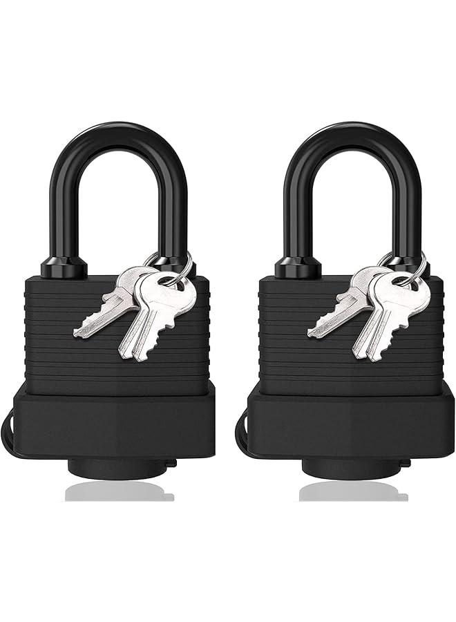 PROMASS PROMASS Padlock with Key, 2 Pack, 3 Keys, Black, Weatherproof, Waterproof, Heavy Duty, Anti-Cut, Laminated Steel, Gym Locker, Garage, Fence, Shed, Yard  - Image 1