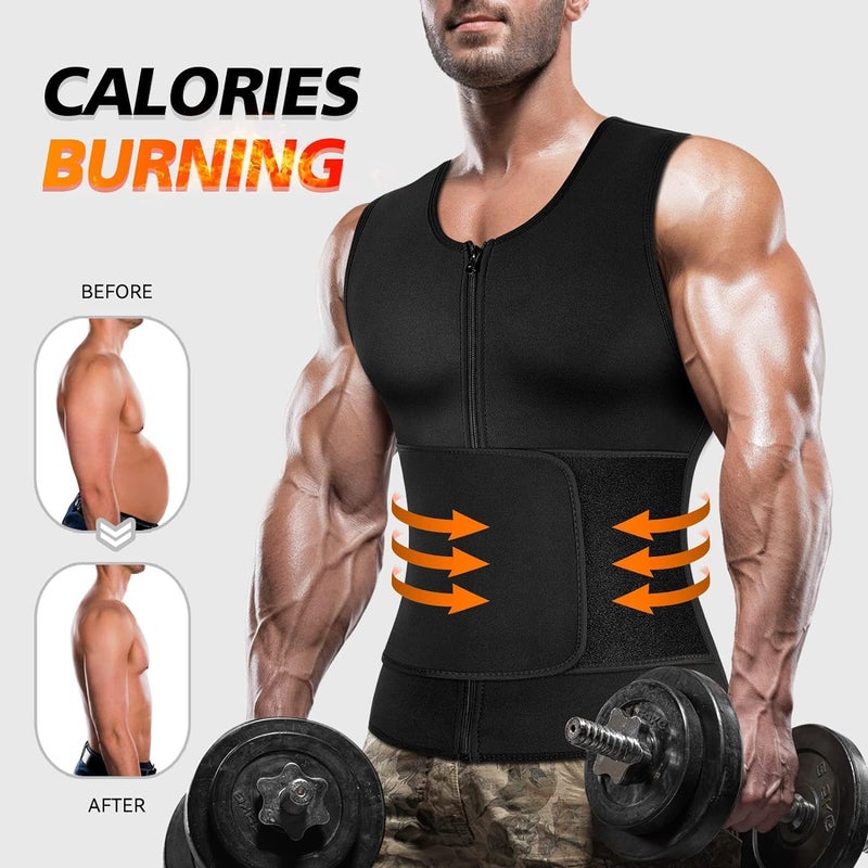 Cimkiz Mens Sweat Sauna Vest For Waist Trainer Zipper Neoprene Tank Top  Adjustable Sauna Workout Zipper Suit (Black  6X-Large) - Image 3
