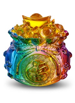 Excefore Treasure Basin, 4 Inch Colorful Crystal Treasure Basin with Golden Ingot/Yuan Bao Glass Wealth Money Bag Feng Shui Statue for Home Office Decor Housewarming Gift, Cornucopia  - Image 1
