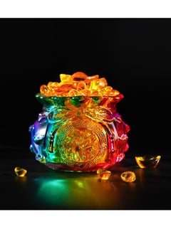 Excefore Treasure Basin, 4 Inch Colorful Crystal Treasure Basin with Golden Ingot/Yuan Bao Glass Wealth Money Bag Feng Shui Statue for Home Office Decor Housewarming Gift, Cornucopia  - Image 4