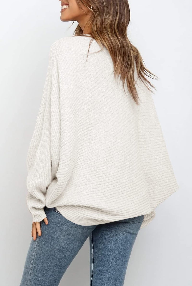 Mafulus Women's Oversized Crewneck Sweater Batwing Puff Long Sleeve Cable Slouchy Pullover Jumper Tops - Image 3