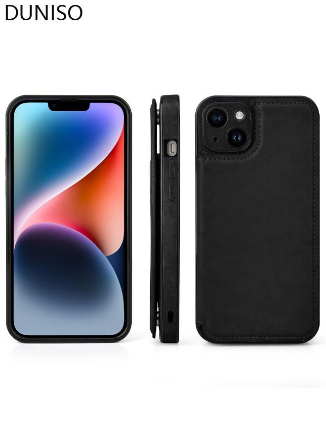 DUNISO Wallet Case Compatible with iPhone 14 for Men Women, Cell Phone Case Slim Protective case with Card Holder, Premium PU Leather Kickstand Card Slots Case for iPhone 14, Black - Image 1