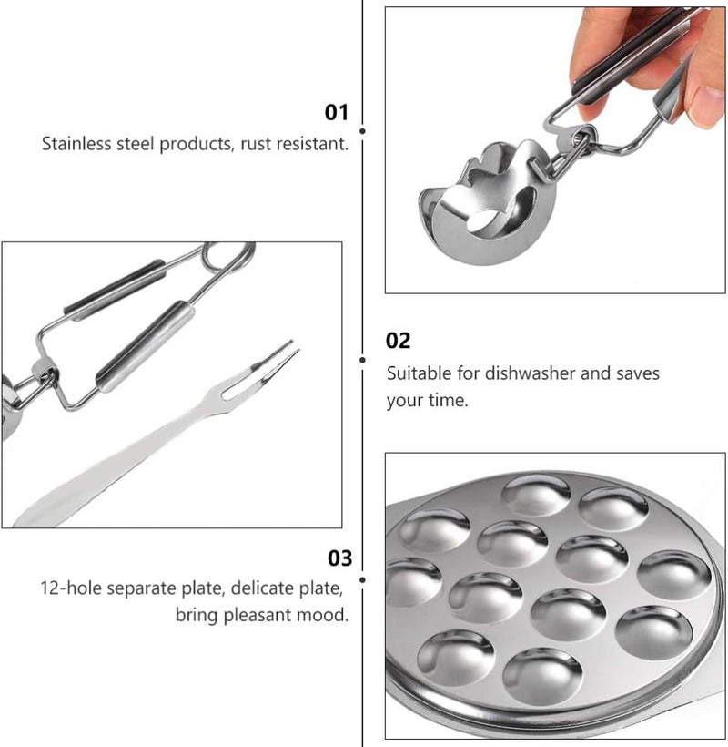 comfrt 2PCS Stainless Steel Escargot Dish 12 Holes Oyster Serving Pan Mushroom Snail Plate Metal Seafood Serving Tool Escargot Tableware for Home BBQ - Image 3