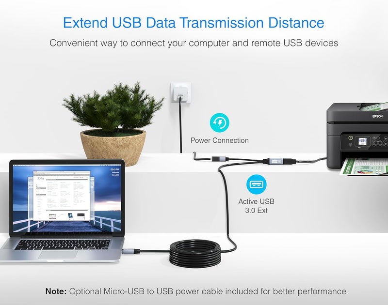 بلو ريجر كابل تمديد USB 3.0 من (25 قدمًا، نشط، 5 جيجابت في الثانية، محول ذكر إلى أنثى من النوع A) - مكرر USB طويل لسماعة الواقع الافتراضي، الطابعة، القرص الصلب، محرك الأقراص المحمول، لوحة المفاتيح، الفأرة، Xbox - Image 4