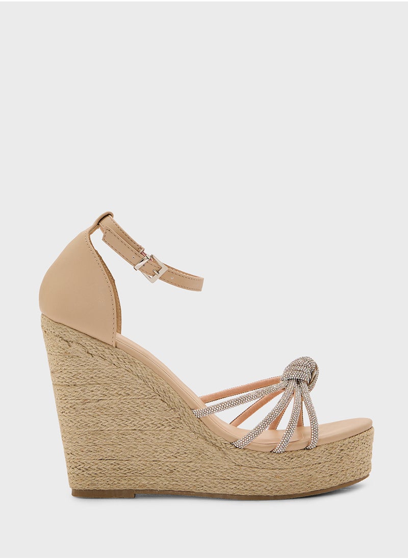 Truffle High Heel Diamante Knot Wedge Sandal  - Image 1