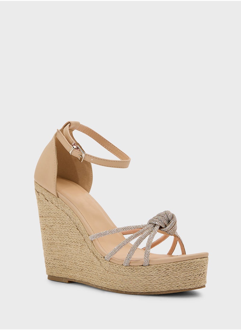 Truffle High Heel Diamante Knot Wedge Sandal  - Image 2
