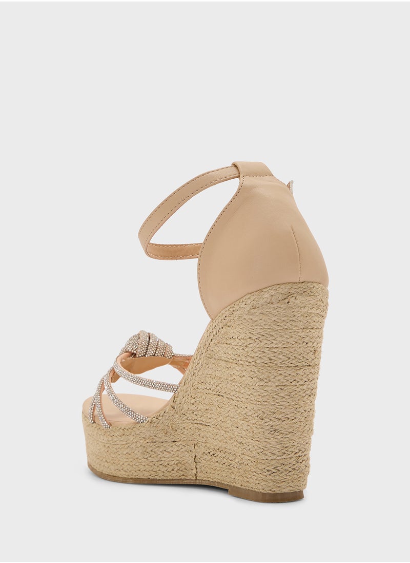 Truffle High Heel Diamante Knot Wedge Sandal  - Image 3