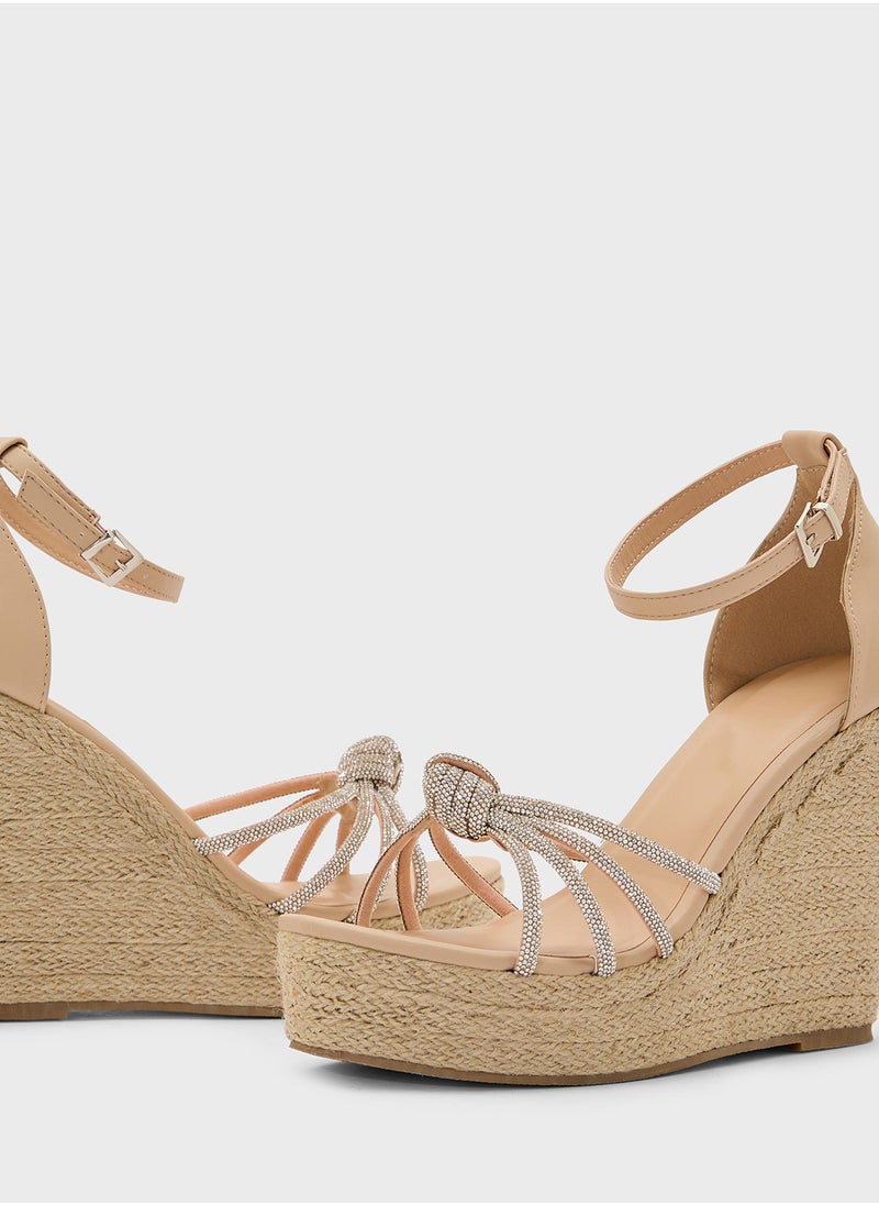 Truffle High Heel Diamante Knot Wedge Sandal  - Image 4