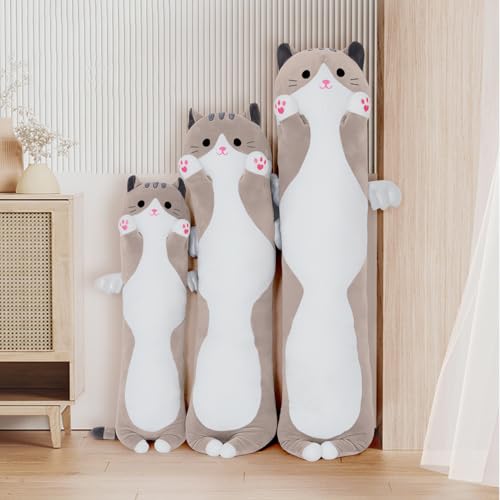 SNOWOLF Cute Long Cat Plush Body Pillow Kawaii Cat Plushie Toys Cuddle Cartoon Stuffed Animals Soft Kitten Throw Pillow Doll Gift for Kids Girls Boys 355 Grey - Image 5