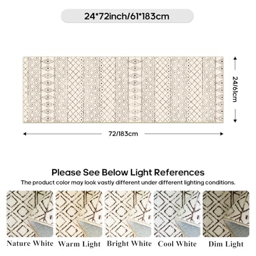 BYYVOO 2'x6' Hallway Runner Rug Washable - Non Slip Moroccan Runners Low Pile Floor Carpet with Rubber Backing Farmhouse Kitchen Mat Indoor Rugs for Front Door Living Room 2'x6' Geo Beige - Image 4