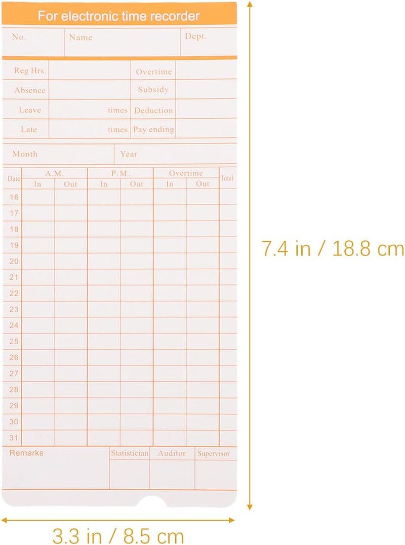 100 Sheets Double-Sided Office Attendance Time Cards Paper for Electronic Time Clocks Weekly Monthly Employee Attendance - Image 2