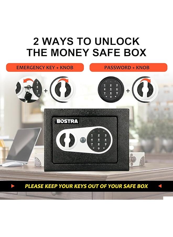 erorex - Fireproof Safe Box With Sensor Light And Fireproof Bag Money Safe Box With Digital Keypad Security Safe Box For Home 0.23 Cubic Small Safe With Keys And Pass Code For Cash Jewelry Silver - Image 1