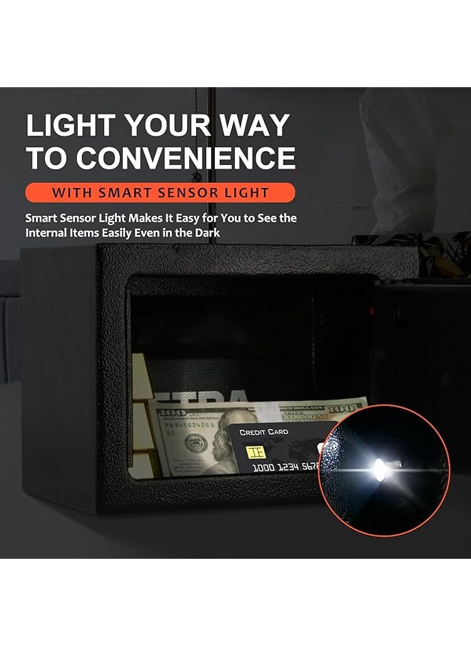 erorex - Fireproof Safe Box With Sensor Light And Fireproof Bag Money Safe Box With Digital Keypad Security Safe Box For Home 0.23 Cubic Small Safe With Keys And Pass Code For Cash Jewelry Silver - Image 1