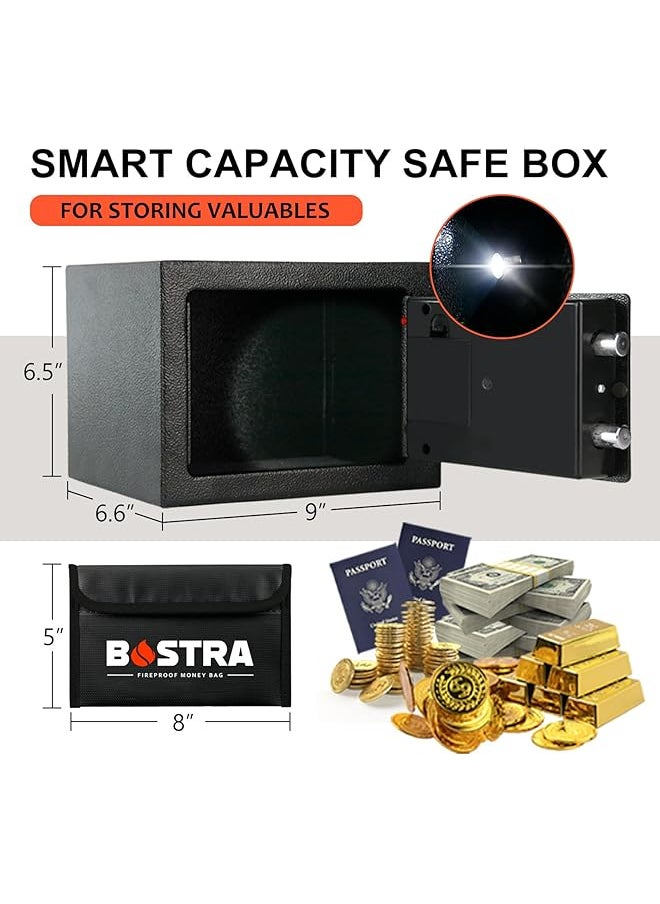 erorex - Fireproof Safe Box With Sensor Light And Fireproof Bag Money Safe Box With Digital Keypad Security Safe Box For Home 0.23 Cubic Small Safe With Keys And Pass Code For Cash Jewelry Silver - Image 1