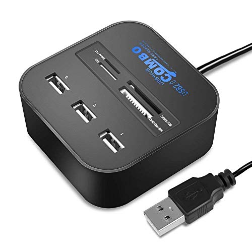 Cables Kart USB Hub 2.0 480Mbps USB Combo Card Reader All in One Multi USB Splitter for MS, M2, SD/MMC, TF Portable for PC Laptop Smart Tv Game and ETS - Image 1