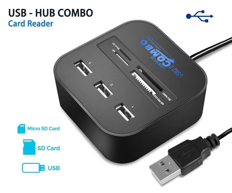 Cables Kart USB Hub 2.0 480Mbps USB Combo Card Reader All in One Multi USB Splitter for MS, M2, SD/MMC, TF Portable for PC Laptop Smart Tv Game and ETS - Image 4