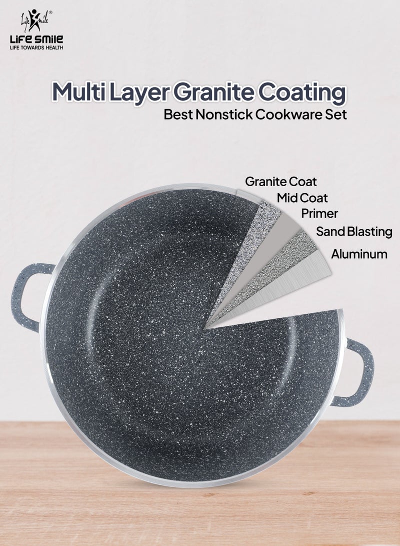 Life Smile Nonstick Cookware Set 19 Pcs Cookwares –Energy Saver Pots and Pans Set – Granite Coating Cooking Pots Set Includes 32 cm x 9.5 L Casserole with Lid, 28 cm x 6.7 L Casserole with Lid, 24 cm x 4.1 L Casserole with Lid, 20 cm x 2.3 L Casserole with Lid, 28 cm x 2.5 L Fry Pan, 20 cm x 1 L Fry Pan, 32 cm x 6.6 L Shallow Pot with Lid & Silicone Utensils - Image 4
