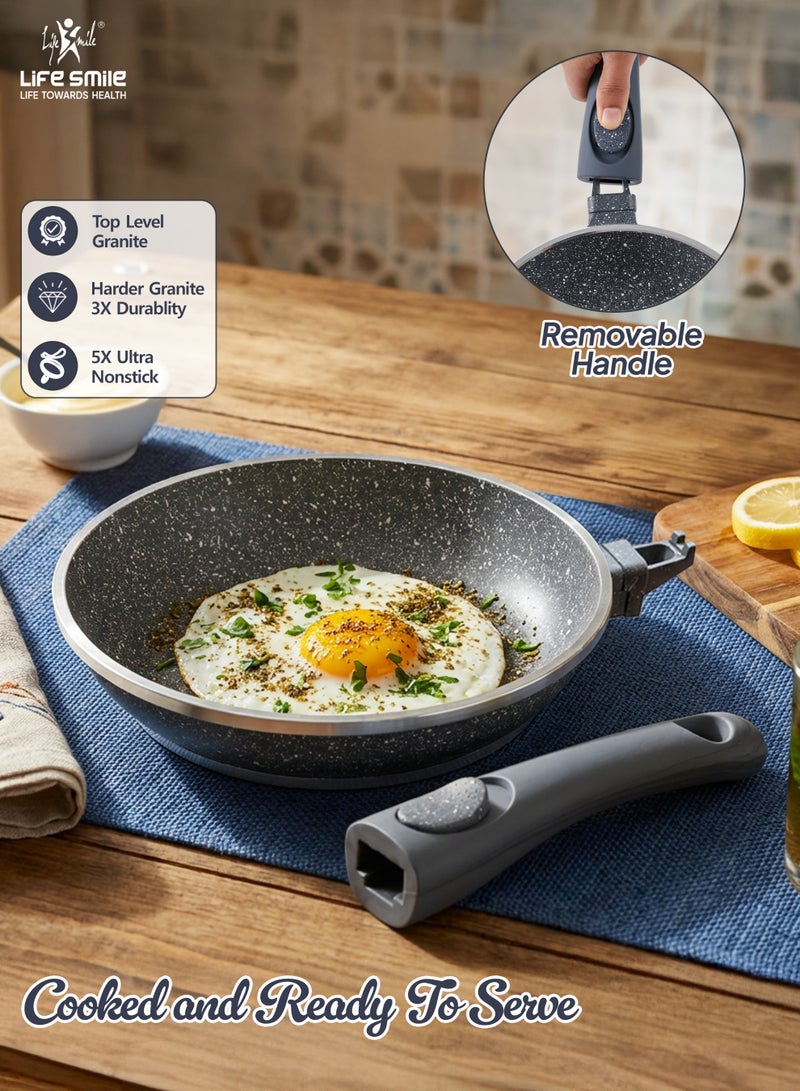 Life Smile Nonstick Cookware Set 19 Pcs Cookwares –Energy Saver Pots and Pans Set – Granite Coating Cooking Pots Set Includes 32 cm x 9.5 L Casserole with Lid, 28 cm x 6.7 L Casserole with Lid, 24 cm x 4.1 L Casserole with Lid, 20 cm x 2.3 L Casserole with Lid, 28 cm x 2.5 L Fry Pan, 20 cm x 1 L Fry Pan, 32 cm x 6.6 L Shallow Pot with Lid & Silicone Utensils - Image 5