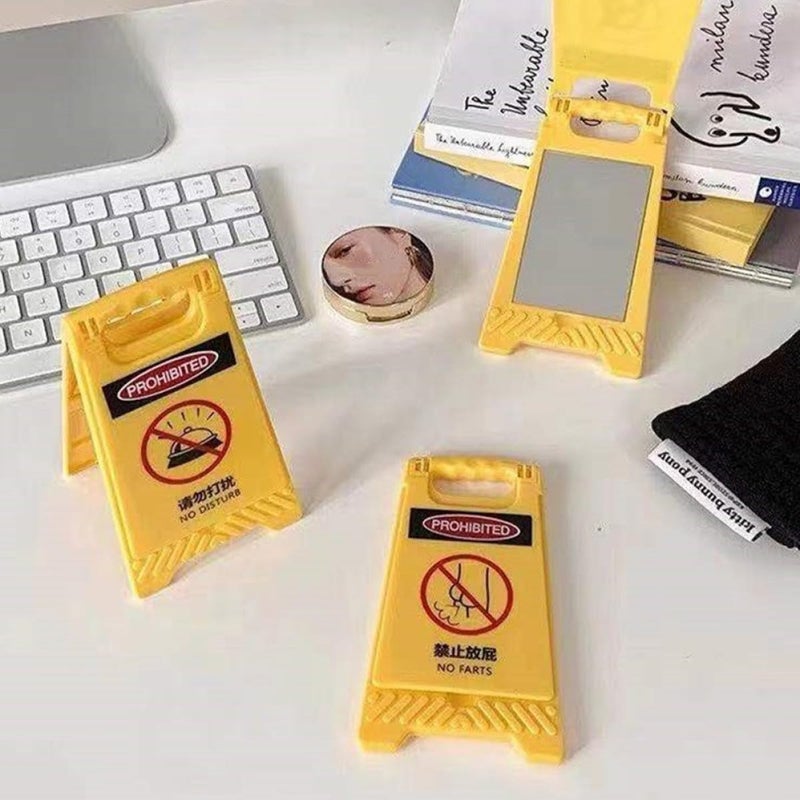 Portable Plastic Compact Mirror 2 Pack with Warning Sign Design for Travel and Prank - Image 4