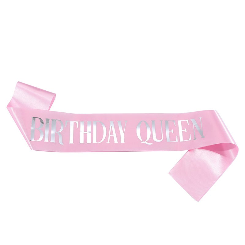 Birthday Queen Sash Satin Gold Belt JD054 pink silver word