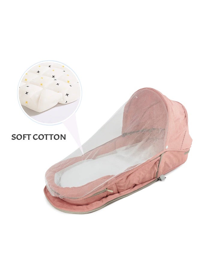 Factory Price 2-in-1 Portable Baby Sleeper & Storage Bag with Bug Net – Light Pink | Travel-Friendly, Sun Canopy, Night Light & Removable Toys - Image 3
