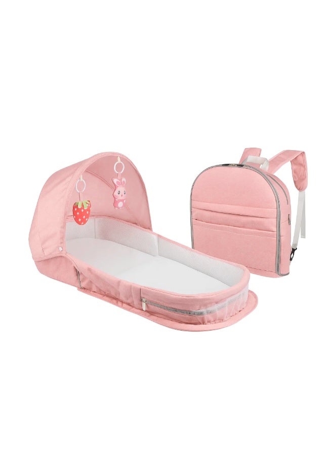 Factory Price 2-in-1 Portable Baby Sleeper & Storage Bag with Bug Net – Light Pink | Travel-Friendly, Sun Canopy, Night Light & Removable Toys - Image 1