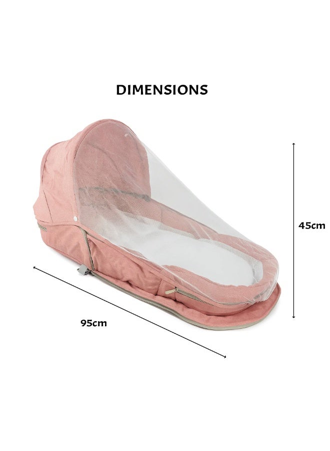 Factory Price 2-in-1 Portable Baby Sleeper & Storage Bag with Bug Net – Light Pink | Travel-Friendly, Sun Canopy, Night Light & Removable Toys - Image 5