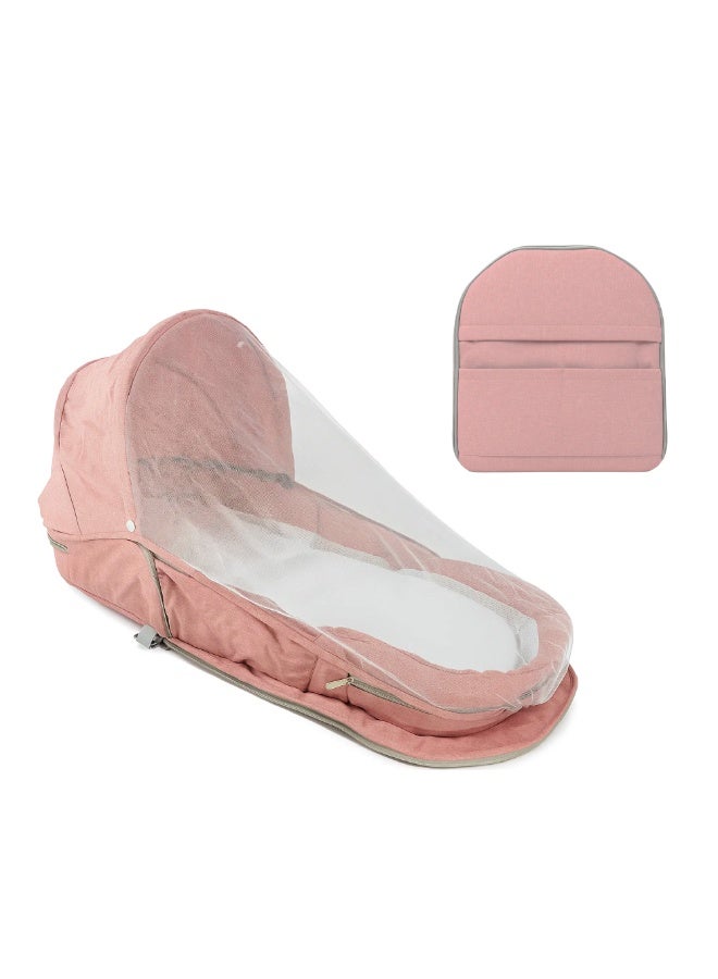 Factory Price 2-in-1 Portable Baby Sleeper & Storage Bag with Bug Net – Light Pink | Travel-Friendly, Sun Canopy, Night Light & Removable Toys - Image 2