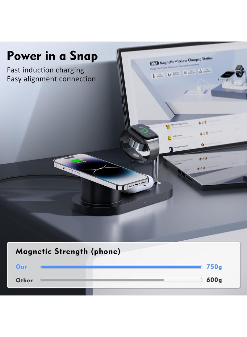 SYOSI Magnetic Wireless Charger for iPhone, 3 in 1 Charging Station for Multiple Device Apple - 18W Fast Mag-Safe Charger Dock Stand for iPhone 15 14 13 12 Pro Max Apple Watch iwatch & Airpods - Image 4