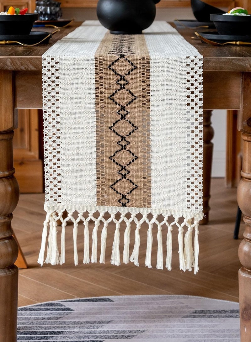 European simple light luxury cotton and linen table runner color-blocked tassel long tablecloth, festival tea table table runner decoration 30*180cm - Image 5