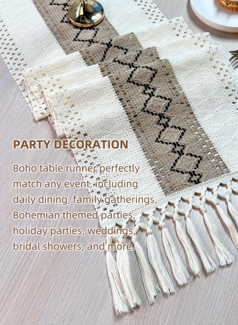 European simple light luxury cotton and linen table runner color-blocked tassel long tablecloth, festival tea table table runner decoration 30*180cm - Image 2