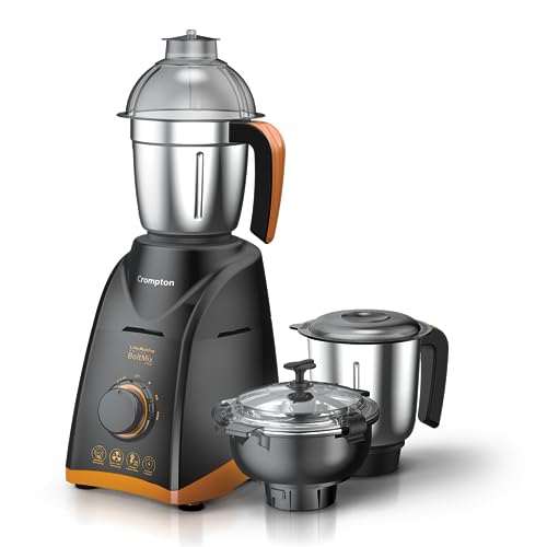 Crompton Boltmix Cool 750 W Mixer grinder with 3 Jars (3 stainless steel Jars, Cool Mix Chutney Jar with Casing)|Heavy Duty Powertron Motor & Motor Vent-X Technology |Black - Image 1