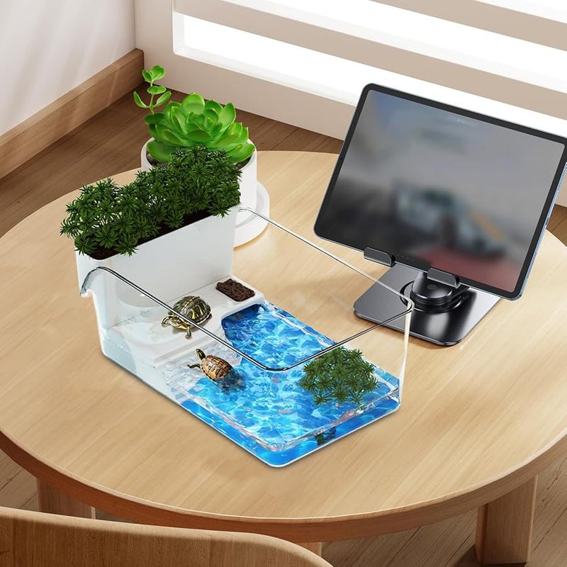 طقم حوض السلاحف الأكريليكي موطن شفاف صغير لسلحفاة الحيوانات الأليفة وسرطان البحر - Image 3