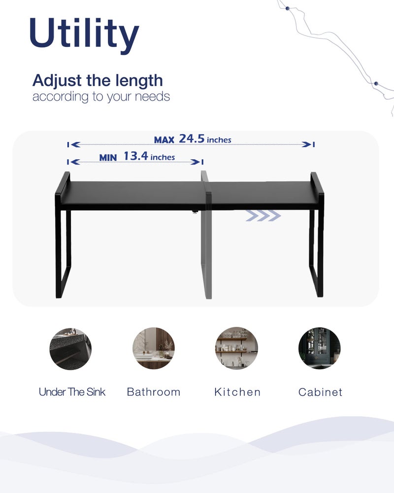 Nxconsu Expandable Cabinet Shelf Organizer Riser for Kitchen Pantry Cupboard Under Sink Countertop Home Storage Organization Rack Space Saver Freestanding Heavy Duty Nonslip Stackable Black X Large - Image 4