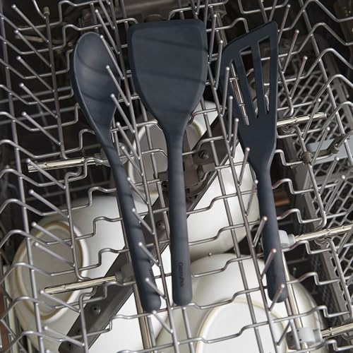 GreenPan Silicone Saut Spoon Mixing Stirring Serving Cooking Kitchen Utensil Flexible Rubber Nonstick Cookware Rigid Steel Core HeatResistant AntiSlip Handle BPAFree Dishwasher Safe Gray - Image 3