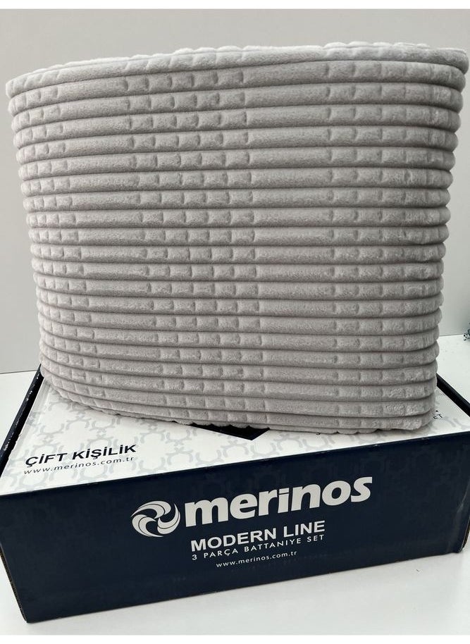 MERINOS Modern Line 3 Piece Blanket Set Light Gray Color One Size Size 