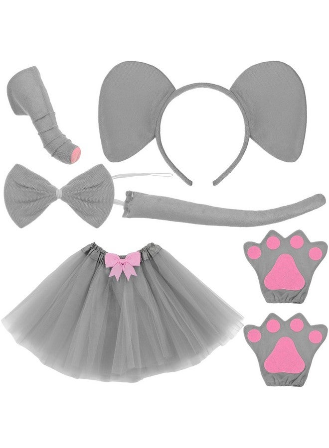Newcotte 6 Pieces Grey Kids Elephant Costume Set Include Elephant Ears Headband Nose Tail Paws Bow Tie Tutu Skirt Animal Fancy Dress Costume Kit Party Accessories For Girls Halloween Birthday Cosplay  - Image 1