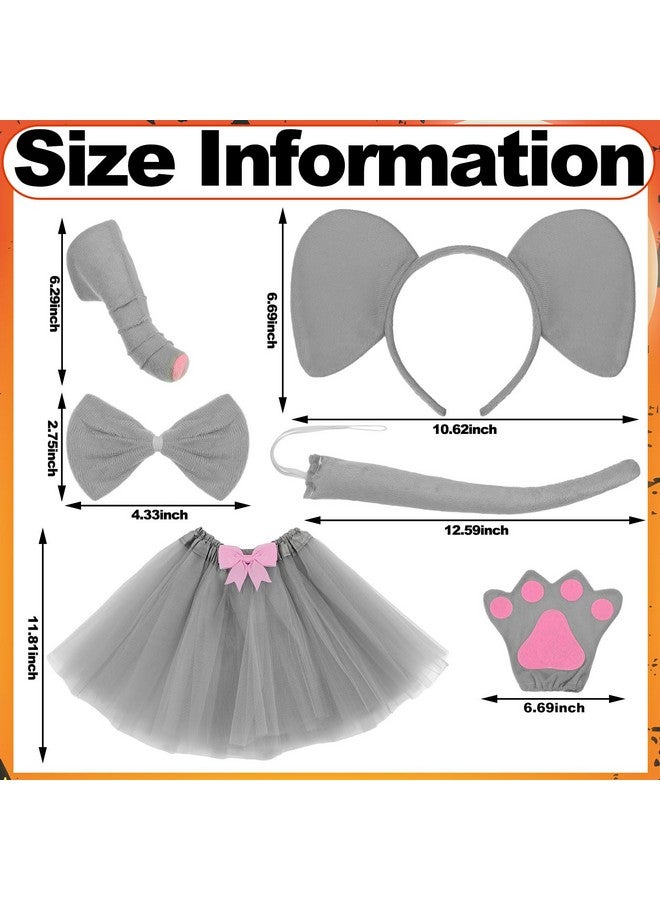 Newcotte 6 Pieces Grey Kids Elephant Costume Set Include Elephant Ears Headband Nose Tail Paws Bow Tie Tutu Skirt Animal Fancy Dress Costume Kit Party Accessories For Girls Halloween Birthday Cosplay  - Image 3