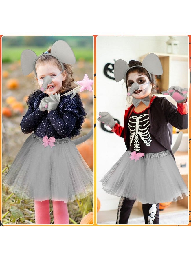 Newcotte 6 Pieces Grey Kids Elephant Costume Set Include Elephant Ears Headband Nose Tail Paws Bow Tie Tutu Skirt Animal Fancy Dress Costume Kit Party Accessories For Girls Halloween Birthday Cosplay  - Image 5