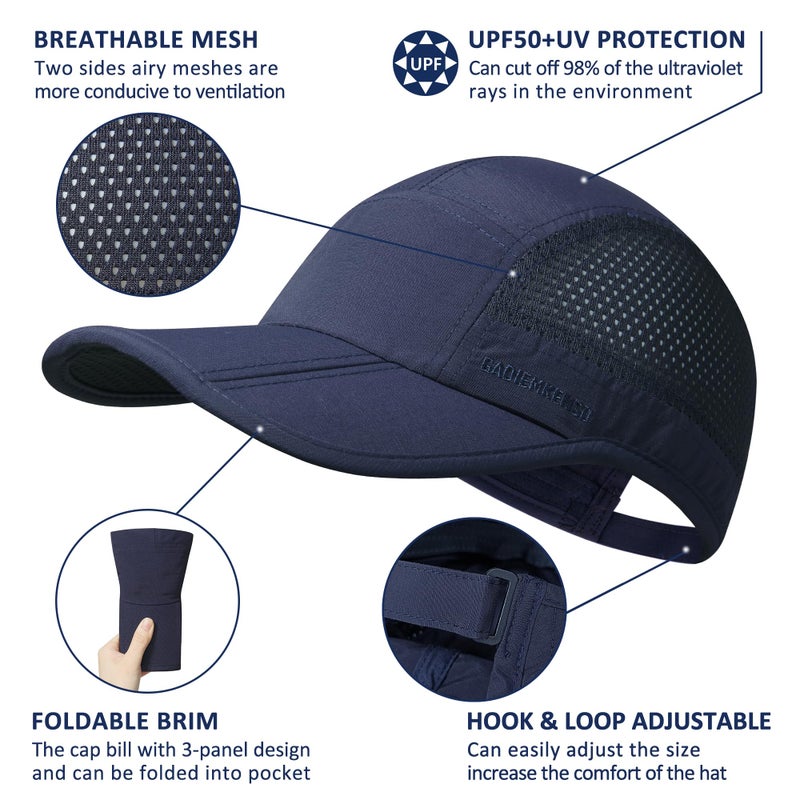GADIEMKENSD GADIEMKENSD Men Outdoor Hat Reflective Folding Running Sport Hats Summer Cool UPF 50 Sun Unstructured Baseball Caps for Men Women Breathable Light Quick Dry Travel Golf Hat Blue  - Image 2