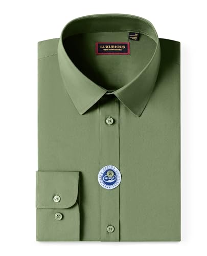 Lion Nardo Cotton Mens Dress Shirts Long Sleeve Big and Tall Dress Shirts for Men Wrinkle Free Button Down Shirts Regular Fit Grass Green - Image 3