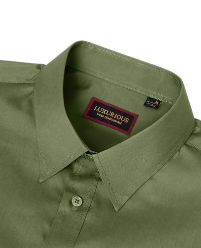 Lion Nardo Cotton Mens Dress Shirts Long Sleeve Big and Tall Dress Shirts for Men Wrinkle Free Button Down Shirts Regular Fit Grass Green - Image 4