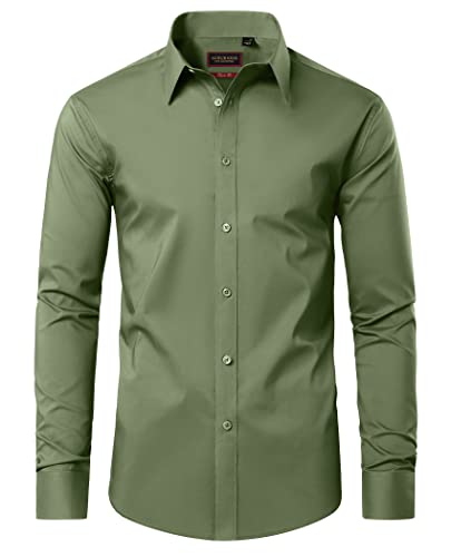 Lion Nardo Cotton Mens Dress Shirts Long Sleeve Big and Tall Dress Shirts for Men Wrinkle Free Button Down Shirts Regular Fit Grass Green - Image 1