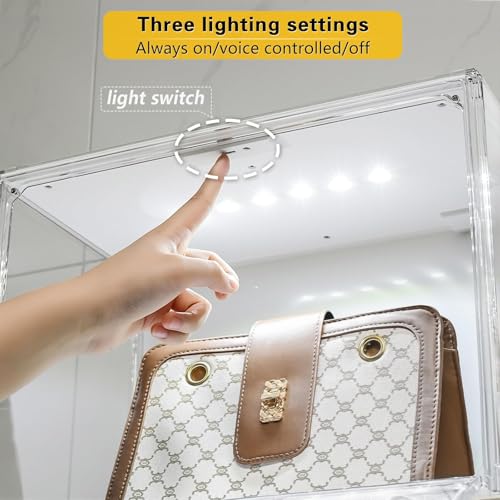 GUDEMAY Clear Acrylic Display Case with Light, Dustproof Stackable Showcase for Collectibles, Figures, Shoes, Toys & Jewelry - Plastic Storage Bins Support Voice Control Lighting - Image 3