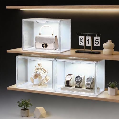 GUDEMAY Clear Acrylic Display Case with Light, Dustproof Stackable Showcase for Collectibles, Figures, Shoes, Toys & Jewelry - Plastic Storage Bins Support Voice Control Lighting - Image 2