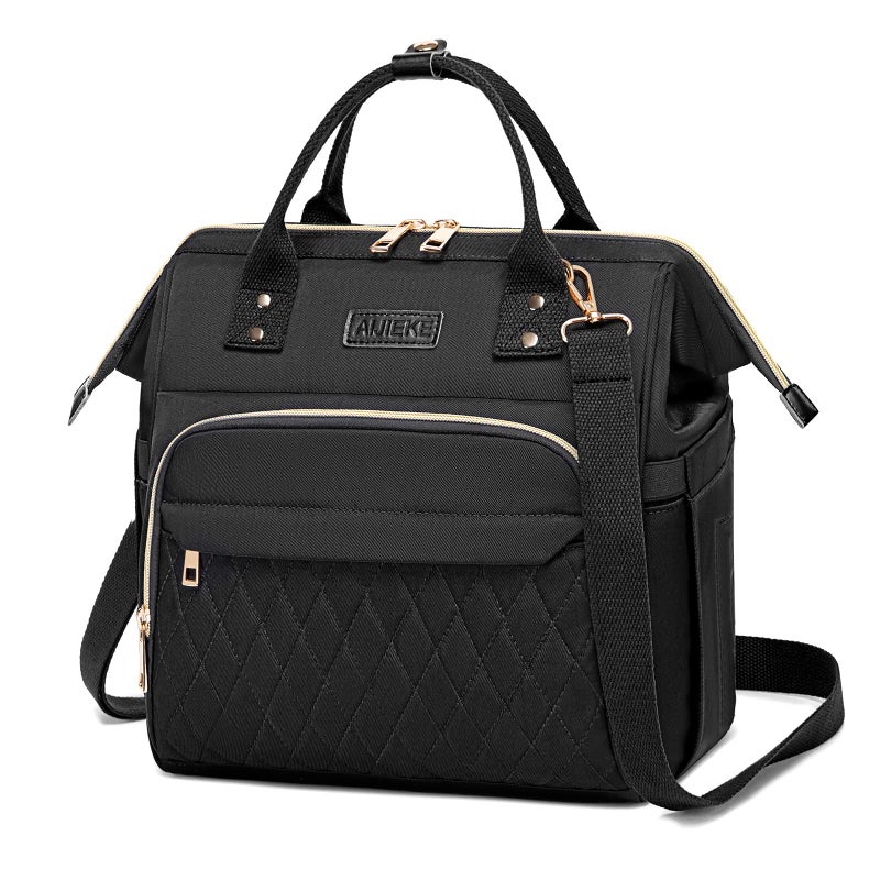AIJIEKE AIJIEKE Lunch Bag for Women Large Lunch Box for Work Insulated Lunch Bag Adult Leak Proof Lunch Tote Cooler Bag with Side Pockets  Adjustable Strap Lunch Purse for Picnic Beach Black 