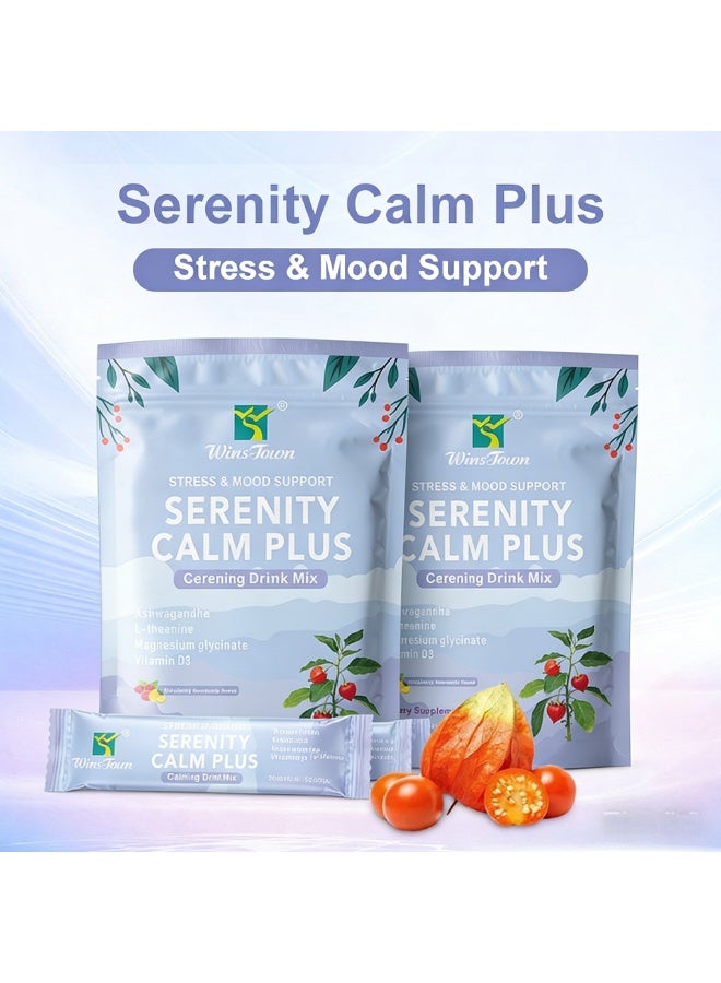 WinsTown 2-Pack Soothing and Calming Drink Powder (21 servings) - Relieves Stress and Emotions. Enriched with Ashwagandha, L-Theanine, Magnesium Glycine, and Vitamin D3. Halal and Kosher Certified. - Image 1