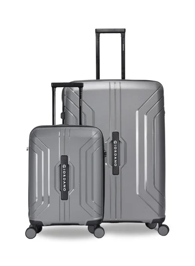 GIORDANO Giordano Luggage Sets of 2 Hard Shell PP Durable Lightweight Carry on &amp; Checked Suitcase with Double Spinner Wheels, Secure Combination Lock Travel Bag, Unbreakable Hardcase Suitcase 2 Pcs Grey (S+L)